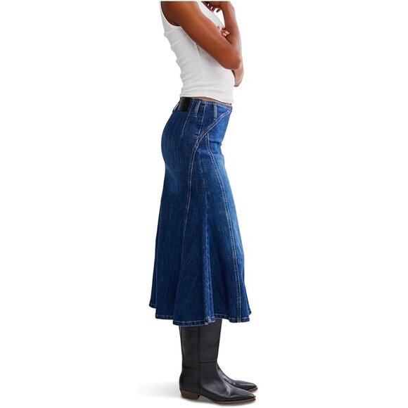 FREE PEOPLE Zia Denim Midi Skirt Size in Wash Bad Habits US 26 NWT - Picture 2 of 13